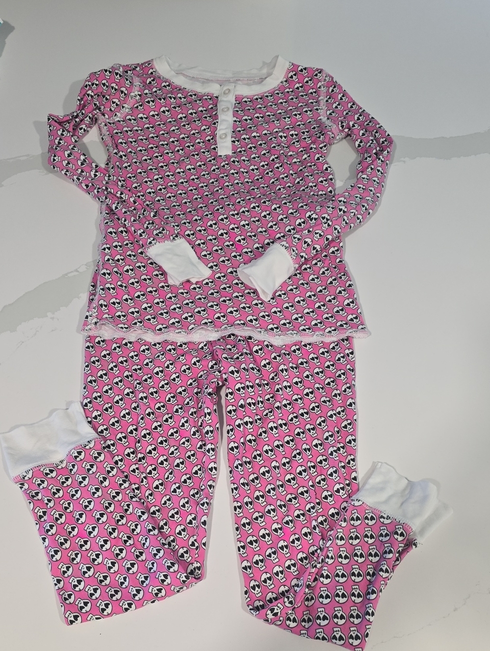 Roberta Roller Rabbit Girls Pink Skull Print Pajama Set Size 6 Pima Cotton